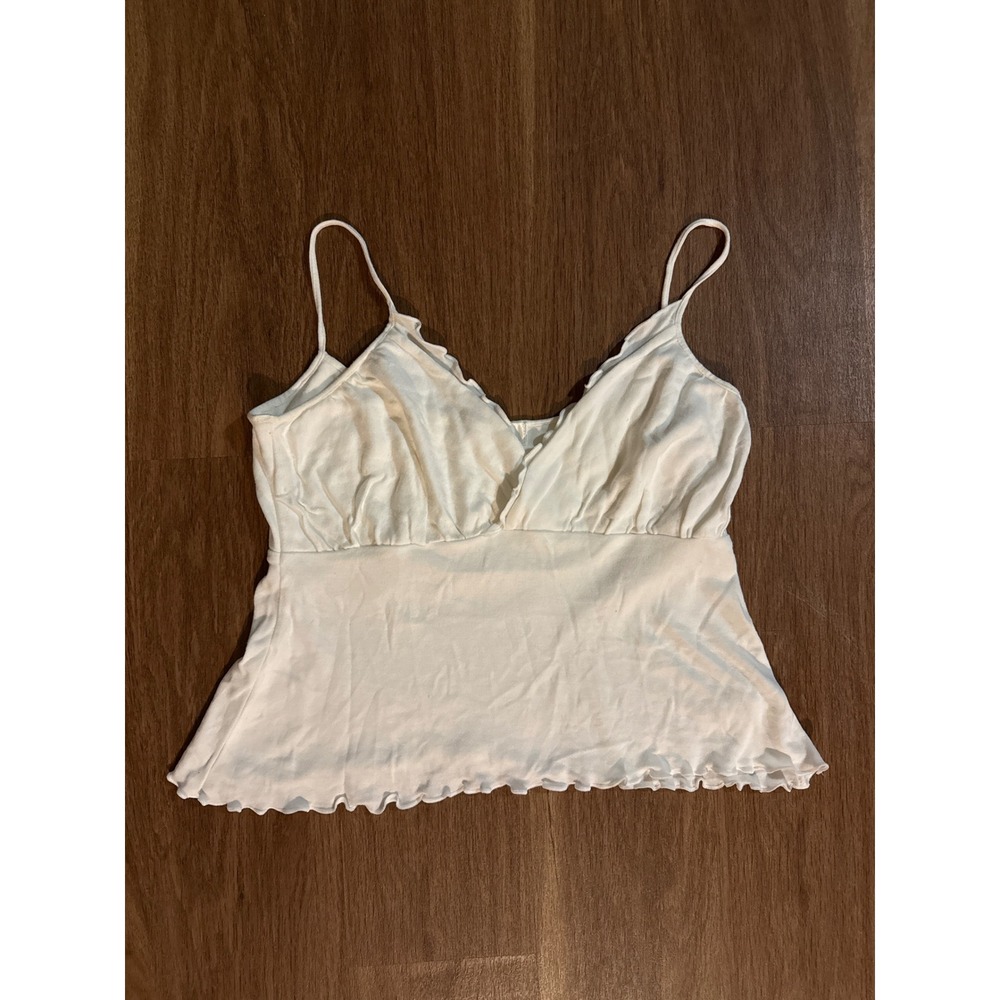 Lina Eva-Renee White Supima Cotton Modal Ruffle‎ Lettuce Hem Cami Top Small USA